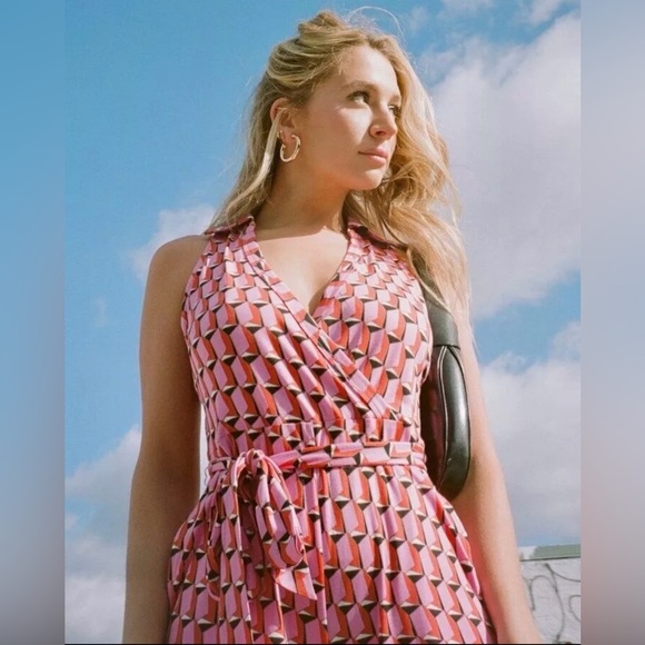 Diane Von Fürstenberg DVF X Target Pink Retro Wide Leg Collared Jumpsuit XXS - Picture 3 of 10